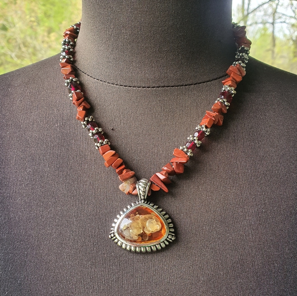 MX Red Rock Necklace Amber Pendent Jewelry